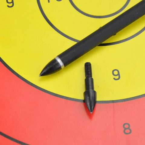 24 Pcs Archery Field Points 75 Grain Screw In Arrow Tips For Target Practice And Hunting, black steel tip on target