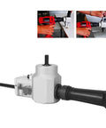 All In One Heavy Duty Dual Head Nibbler And Cutter Drill Attachment shown with drill, used for cutting metal and wood, includes wrench.