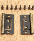 Antique Bronze Jewelry Box Hinges 38x20mm Two Pack Decorative Butt Hinges with screws on wood surface