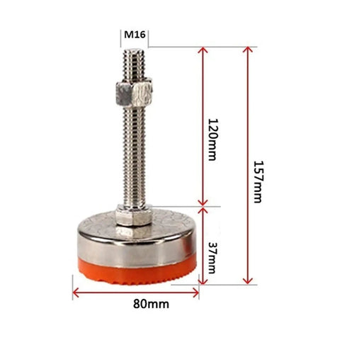 Four Pack Adjustable Leveling Feet For Furniture Cabinet And Workbench, Rust Resistant Iron With PVC Anti Slip Mat, 500 Kg Load, D80 M16 M20 Options With Various Lengths, Durable Striped Base For Tables, Cabinets, Plant Racks, M16 80mm
