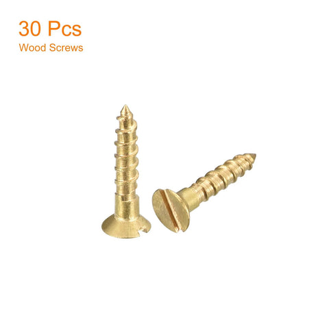 Brass Wood Screws 30Pcs M1.6 X 8mm Slotted Flat Head Self Tapping Countersunk For Woodworking And Furniture DIY Projects