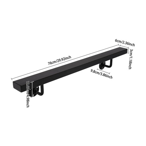 Heavy Gauge Wall Mount Stair Handrail In Matte Black Stainless Steel For Indoor Outdoor Stairs, 29.92 inch length with smooth grip.