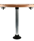 Top Shelf Oval Pontoon Boat Table Package featuring heavy duty aluminum pedestal stand and stainless steel drink holders.