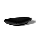 Modern Trough Vessel Bathroom Sink With Asymmetrical Oval Basin Double Faucet Ready Wall Mount Or Countertop Setup Smooth Overflow Drain Ultra Slim Durable Edge Design Big Time Upgrade For Luxe Vanities, gloss black finish.