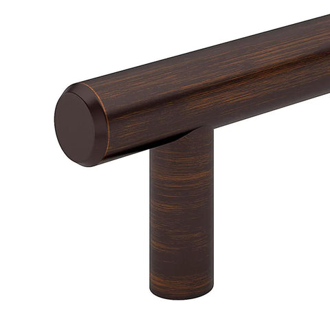 Close-up view of a Brushed Oil Rubbed Bronze Cabinet Handle Four And A Quarter Inch Center To Center Steel Drawer Pull for kitchen use.