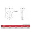 Dimensional drawing of 1/2-20 hex nut, showing height and width measurements for Built Different Heavy Duty Half Inch Thread Heim Ball Joints.