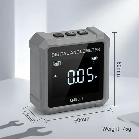 Straight Shooting Digital Angle Finder And Level With A Super Grippy Magnetic Base And Punchy Backlit Display For Woodworking Construction And Quick Home Repair Jobs, compact digital angle gauge with display and buttons.