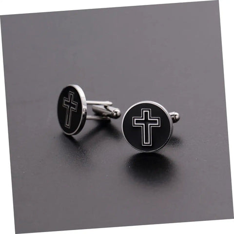 Cross Cufflinks For Men In Titanium Steel Black Finish Dope Dress Shirt Accessories For Formal And Business Wear One Pair Polished Sleeve
