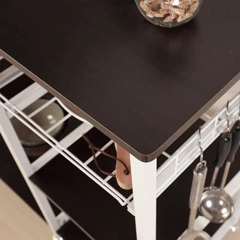 Heavy Duty Three Tier Kitchen Storage Rack And Slick Baking Station With Powder Coated Metal Frame And Sturdy Laminate Shelves Super Easy Setup Space Saving Microwave Stand For Your Home Base Kitchen Game Changer Black