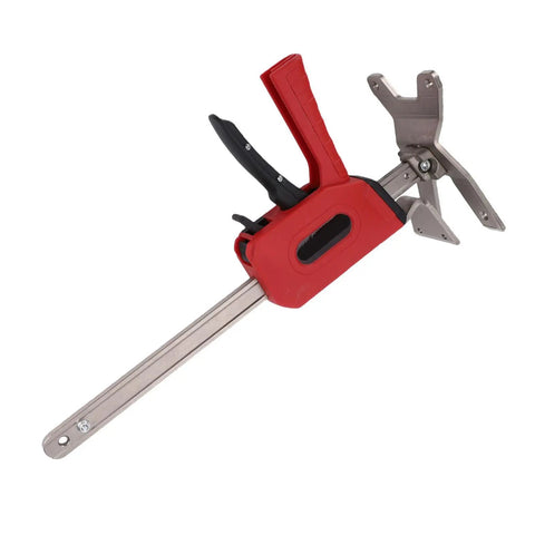 Heavy Duty Manual Cabinet Lifter And Drywall Jack Pair That Handles 330 Pounds Like A Champ While You Shift Carpentry Or Raise Doors Without Breaking A Sweat. Red manual jack with metal frame.