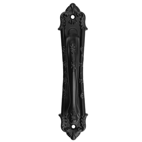Front view of Vintage Black Sliding Barn Door Handle With Screws, Rustic Zinc Alloy Door Pull For Cabinets Gates Closets Sheds