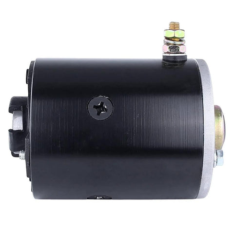 Hydraulic pump motor, black cylindrical housing with silver end cap and top mounting studs.