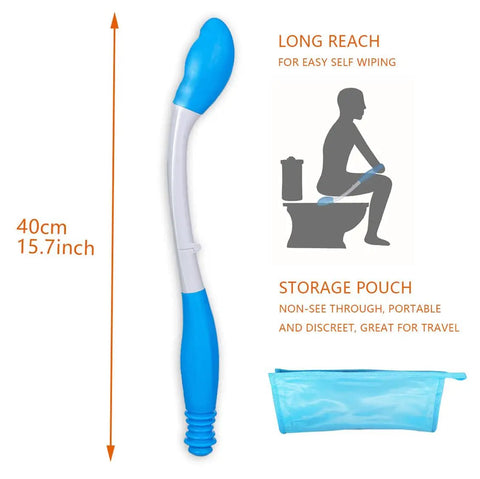 Foldable Long Reach Wiper For Self Wipe Aid Bottom Wiping Wand With Ergonomic Handle 15.75 Inch Reach and storage bag