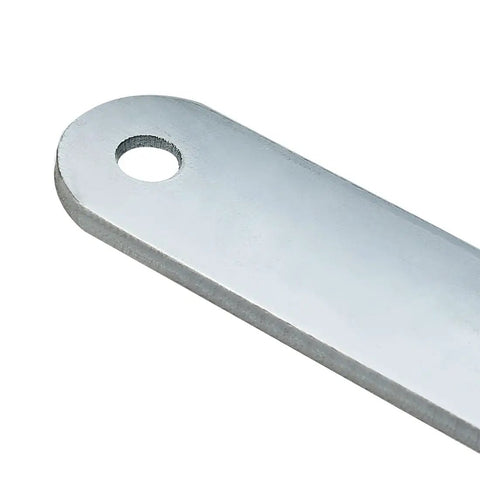 Close-up of corner with hole in 10Pcs Flat Mending Corner Brace Plate Set 76x12mm for Quick Fixes, Silver Tone, Heavy Duty Bracket Connectors