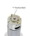 Top view of 12V Micro Vacuum Pump for Aquarium Oxygen showing positive mark, Whisper Quiet DC Air Pump with 15 L/Min Flow.