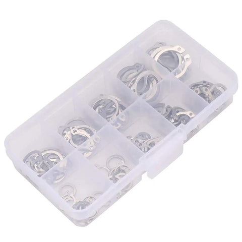 304 Stainless Steel Snap Ring Set 100 Pieces C Type Circlips Assortment Kit in clear storage box for mechanical and auto projects