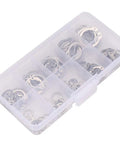 100Pcs Stainless Steel External Retaining Ring Kit 304C Rustproof Heavy Duty Spring Fasteners With 10 Sizes Portable Storage Box For Mechanical Industry Projects And Assemblies in compartment case