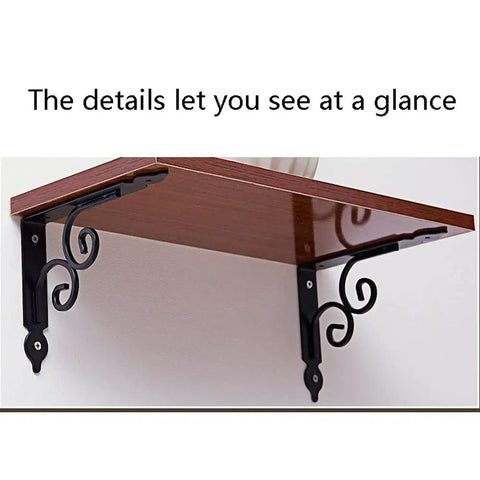 Heavy Duty Cast Iron Shelf Bracket Wall Mount Storage Support Decorative Corner Tripod White Painted DIY Bracket attached to wooden shelf.