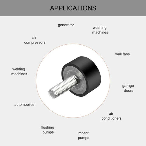 M6 Threaded Rubber Mounts Vibration Isolators Cylindrical Shock Absorbers With Studs 20mm By 10mm for machinery applications