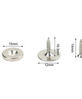 Ultra Slim Magnetic Cabinet Door Catch With 15 LB Holding Power components showing screws and metal plate dimensions