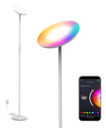 Smart Floor Lamp WiFi With Alexa And Google Home, 24W RGBW Dimmable Torchiere with app and smartphone control, color display.