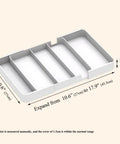 Shallow Drawer Organizer 1.57 Inch High, All In One Modular Expandable Desk Divider Tray, white, showing expandable sections.