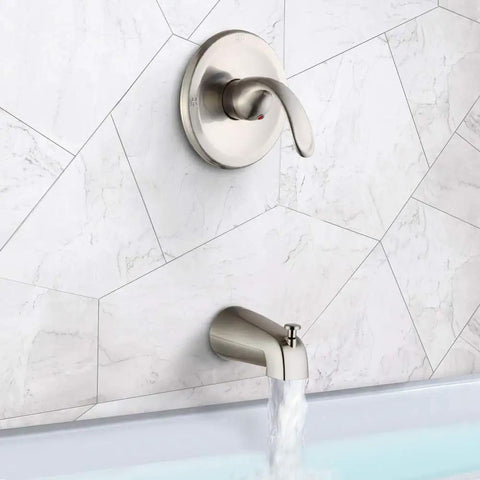 Brushed Nickel 3 Way Shower System With Rainfall Head And Handheld Tub Spout And Valve Diverter And Dual Shower Heads 2 In 1 on marble wall
