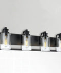 4 Light Black Vanity Light With Clear Glass Shades For Bathroom Mirror Hallway Bedroom And Living Room Modern Wall Lamp