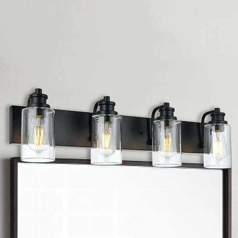 4 Light Black Vanity Light With Clear Glass Shades For Bathroom Mirror Hallway Bedroom And Living Room Modern Wall Lamp