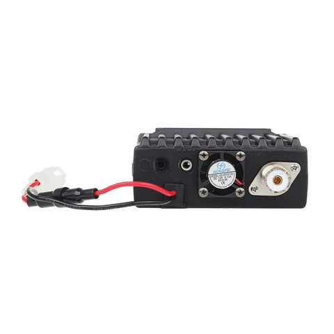 Dual Band Mini Car Radio Transceiver For VHF And UHF Quad Standby Mobile Radio rear view with cooling fan and connectors