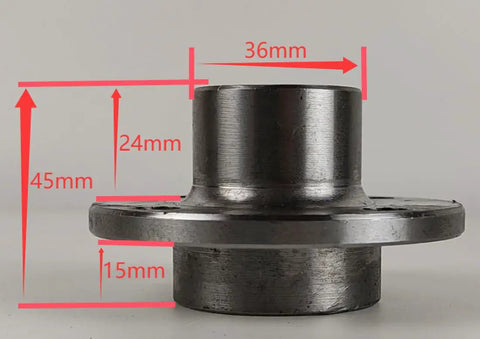 17mm Diameter Shaft Adapter seamless fit for 14 inch solid wheel, showing detailed dimensions, heavy duty design for agricultural gearboxes.