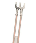 Close-up of FM Dipole Antenna 300 Ohm Twin Lead with 2 Pin Bare Wire connectors for indoor digital HD radio and tabletop FM receiver.