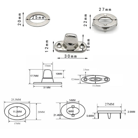 Meuey Lyot stainless steel twist-lock canvas fasteners, 12-piece set with screws for boats, RVs and caravans