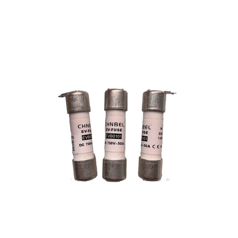 Heavy Duty EV Cartridge Fuse For New Energy Electric Vehicles DC750V 50A replacement automotive fuse, three units, visible labels.
