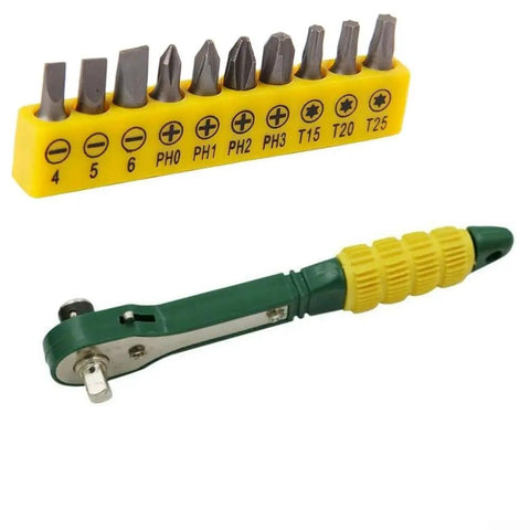 Snag This Solid Mini Ratchet Wrench Set With 1/4 Inch Drive And Nine Proven Metric Sockets From 5mm To 13mm visible with nine sockets and handle