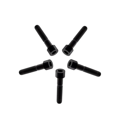 Heavy Duty Titanium Socket Head Bolts M6x1.0x30mm Black Din912 Hex Cap Screws 5 Pack arranged in a star pattern.