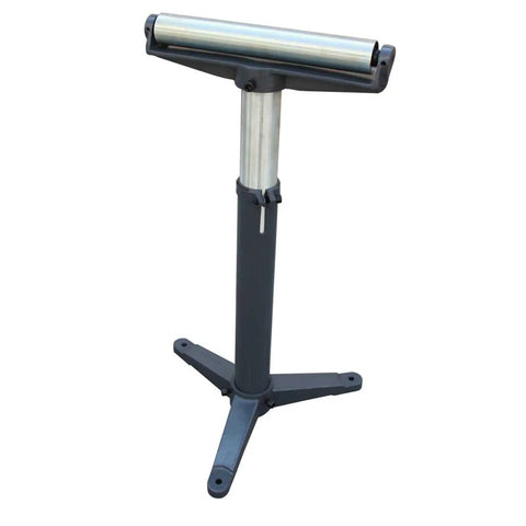 Big Time Heavy Duty Adjustable Pedestal Roller Stand With Smooth Ball Bearing Wheels Built For Tough Workshop Jobs And Solid Material Support Up To Six Hundred Pounds Rolls Like Butter Gray, showing a stable design and smooth roller.