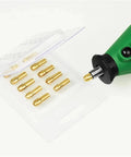 Top Notch Drill Chuck Collets 100 Piece Set Fits 0.5 To 3.2Mm Drive Bits with brass collets in packaging for Dremel tools.