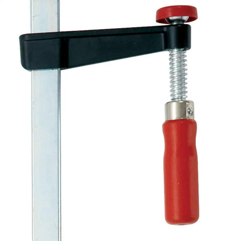 LM General Purpose F Style Clamp LM2.012 With Ergonomic Wood Grip Handle For Delicate Projects Replaces C Clamps Lightweight Yet Sturdy German Made Quality Protective Cap To Prevent Material Damage Lifetime Warranty On Defects And Workmanship, F-style clamp with 12 in opening and red wood grip
