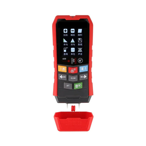 Toss Out The Old Guesswork With This Sleek Wireless Stud Finder And Wall Scanner showing compact design, red housing, and display panel.