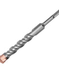 Side view of an SDS-Plus masonry drill bit with copper-tipped carbide tip, 1-1/8 in diameter, 11 in length