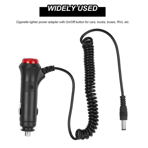 Ride Ready Cigarette Lighter To DC Power Adapter Cable With Easy Toggle Switch And Inline 3Amp Fuse for cars with coiled design.