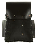 Front view of Extra Capacity Tool Pouch With Eight Pockets For Pliers And Screwdrivers Hammer Loop Knife Snap Tape Thong Leather Stitch Riveted Build Belt Loop Fits Up To Three Inches Made In USA Tough As Nails Built To Last