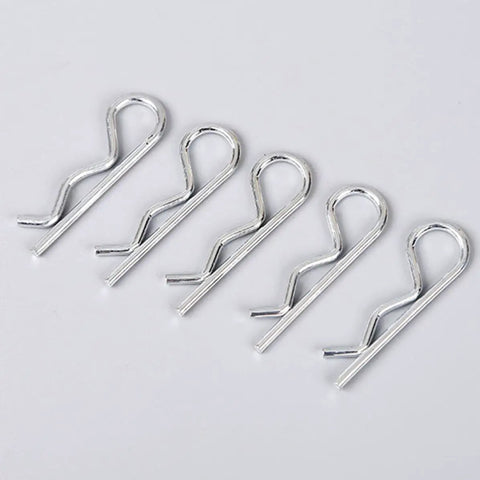R Shape Cotter Pins Set 150 Pieces Carbon Steel Small Metal Spring Pins Close-up on Light Gray Surface