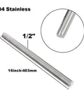 16-inch 304 stainless steel fully threaded rod, 1/2-in diameter, 13 TPI, right-hand threads, 2 pieces