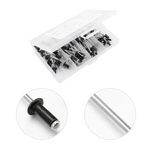 Heavy Duty Burr Free Black Aluminum Blind Rivet Kit With Easy Install Pull Rods, 120 Piece Set Includes M2.4 M3.2 And M4 Rivets
