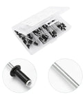 Aluminum Blind Rivet Set 120 Pc Assortment Kit Black M2.4 M3.2 M4 case with detailed close-up of rivet and shaft