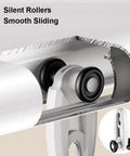 Heavy Duty Ceiling Mount Double Track Sliding Barn Door Hardware Kit Featuring Adjustable White Aluminum Rails And Silky Smooth Rollers close-up of silent rollers for smooth sliding.