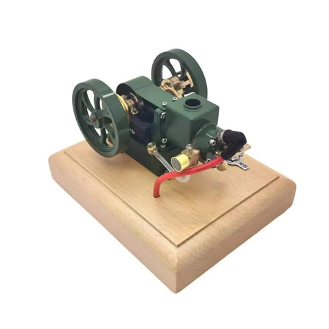 Old School Hit And Miss Engine Kit With Evaporative Water Cooling Mini Four Stroke Mechanical Motor Flywheel Speed Limiter Realistic Water Cooled Build For Adults Size Five Point Nine One By Four Point Seven Two By Three Point Seven Four Inches, wooden base