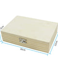 Wooden tool storage box with metal latch; natural pine; dimensions 16cm x 12cm x 4.5cm.